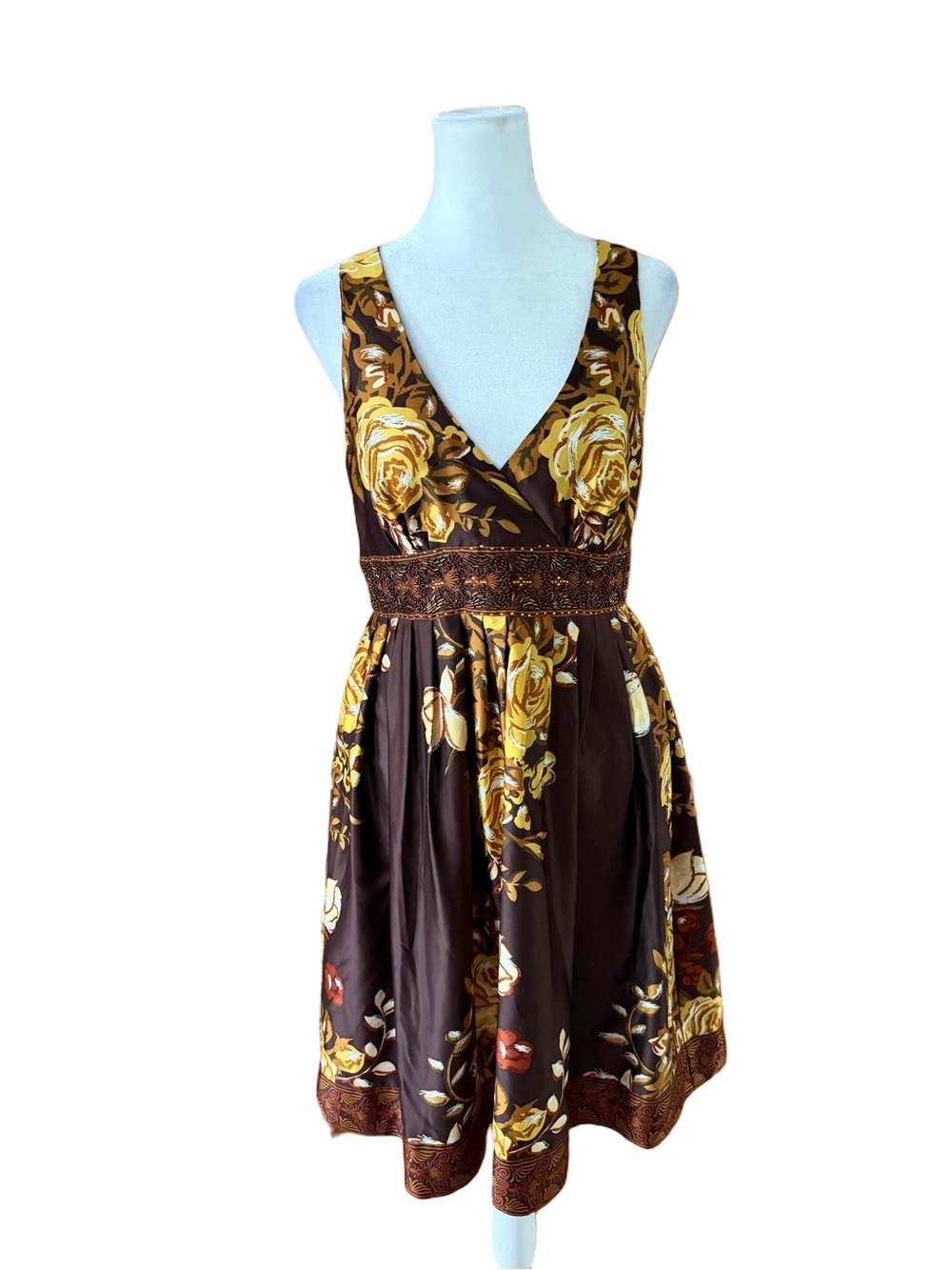 Forever 21 Women's Brown Floral V-Neck Fit & Flare Dress
